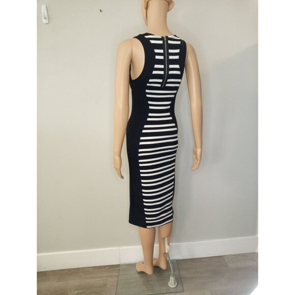 Urban Rose Black White Striped Midi Dress Size Medium - Picture 3 of 6